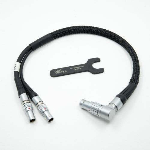 ARRI ALEXA 'Y' Cable - 10 pin Ethernet (Right Angle) to 2 pin Power and 4 pin 'CC' Ethernet